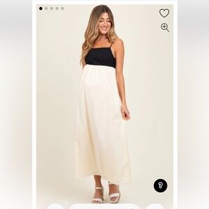 Pink Blush Cream Contrast Skirt Maternity Maxi Dress